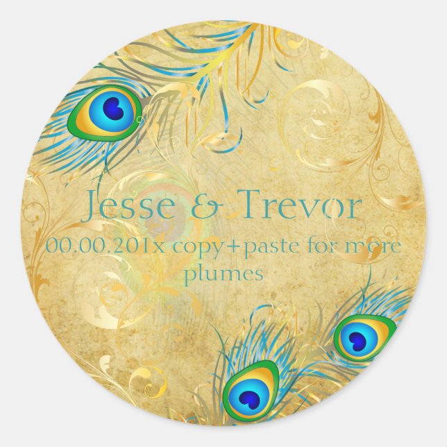 PixDezines vintage pzazz peacock feather Classic Round Sticker (Front)