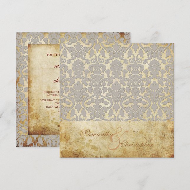 PixDezines Vintage+Romantic Flora Damask Invitation (Front/Back)