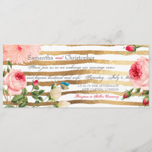 PixDezines Vintage Roses+Peonies/Stripes Invitation