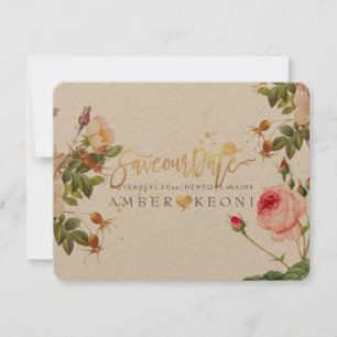 PixDezines vintage roses/save our date/script font Save The Date
