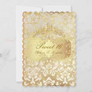 PixDezines vintage Sweet 16/ princess/pearl damask Invitation