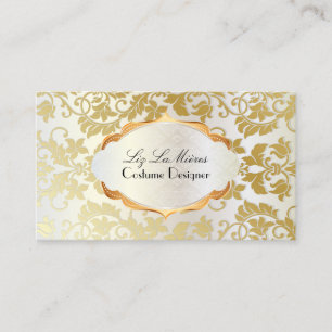 PixDezines vintage tanza damask/faux gold+pearl Business Card