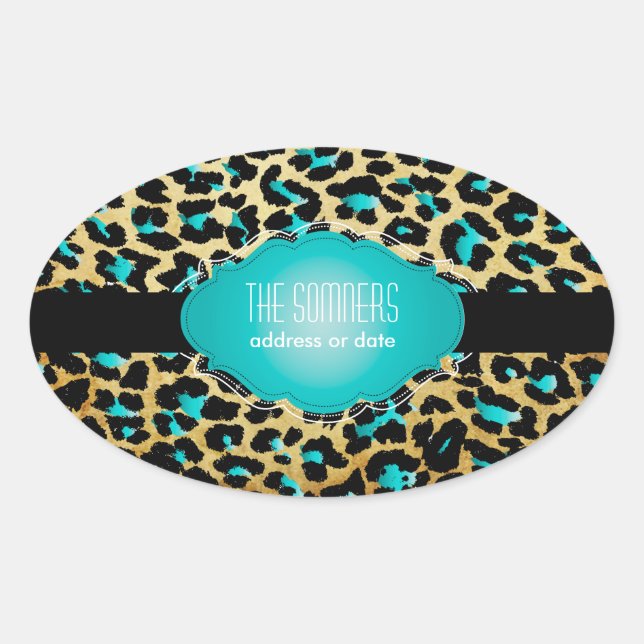 PixDezines vintage teal cheetah Oval Sticker (Front)