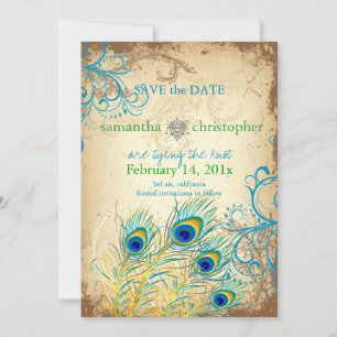 PixDezines vintage teal peacock Save The Date