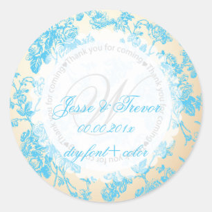 PixDezines vintage toile/aqua blue Classic Round Sticker