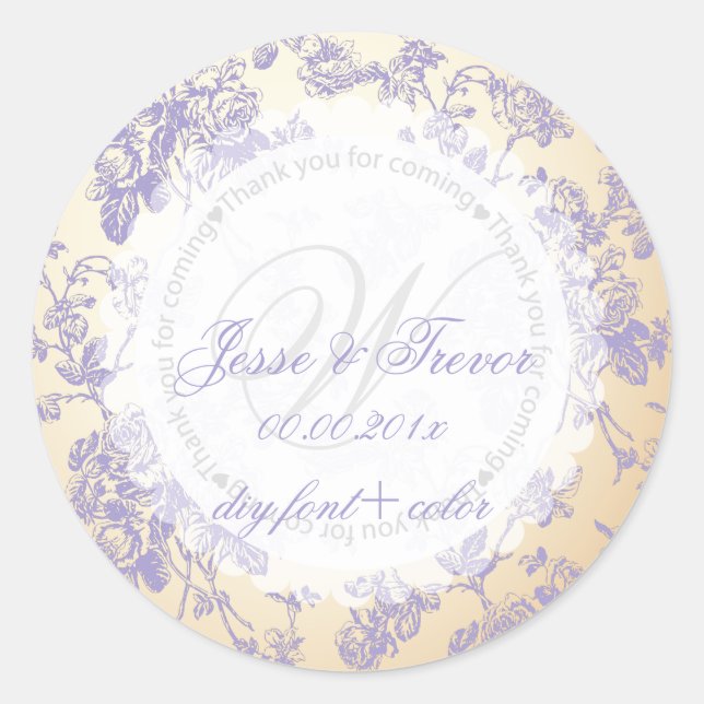 PixDezines vintage toile/purple Classic Round Sticker (Front)
