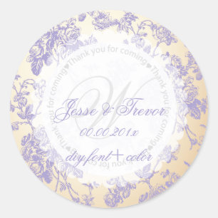 PixDezines vintage toile/purple Classic Round Sticker