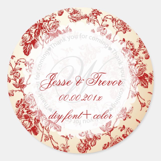 PixDezines vintage toile/red Classic Round Sticker (Front)