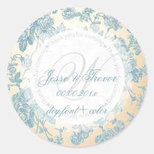 PixDezines vintage toile/teal grey Classic Round Sticker