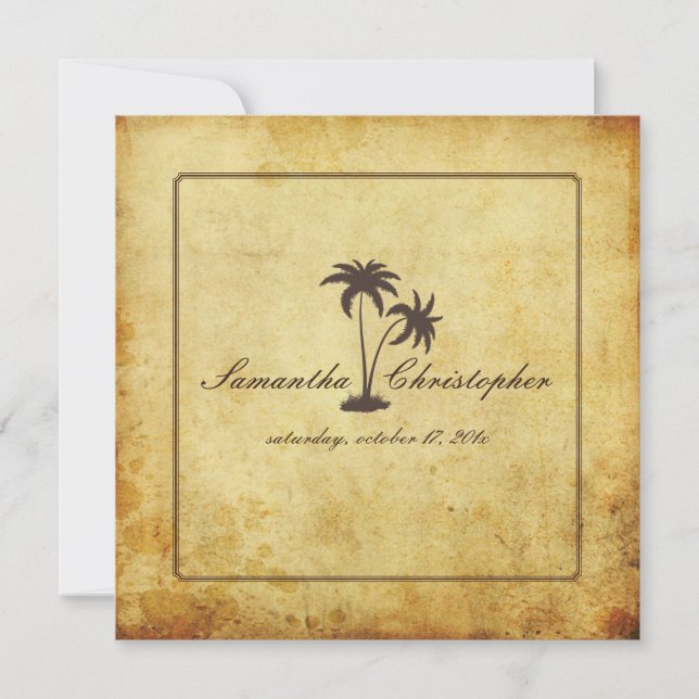 PixDezines Vintage Twin Palms, Bahama Style Invitation (Front)