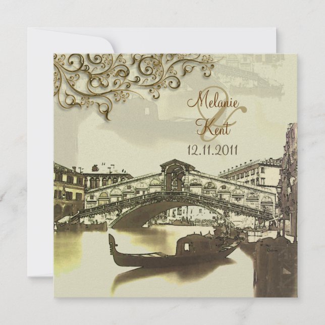 PixDezines Vintage Venezia, Rialto Bridge/Swirls Invitation (Front)