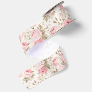 PixDezines Vintage Watercolor Roses Blush Pink Satin Ribbon
