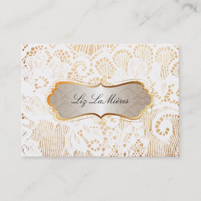 PixDezines VINTAGE WHITE LACE/PARCHMENT Business Card (Front)
