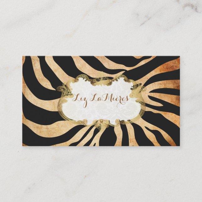 PixDezines vintage zebra/faux parchment Business Card (Front)