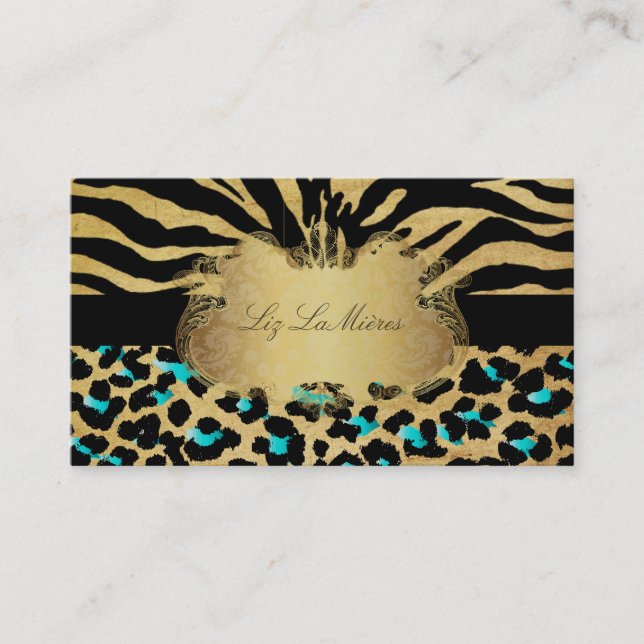 PixDezines vintage zebra+leopard Business Card (Front)