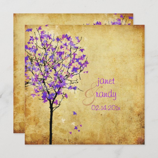 PixDezines VIOLET MAPLE TREE/FAUX PARCHMENT Invitation (Front/Back)