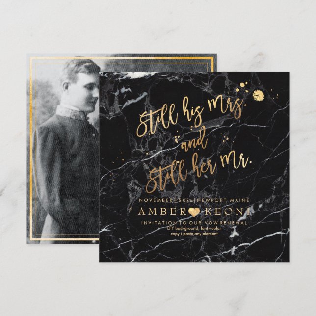 PixDezines Vow Renewal/Faux Gold/Black Marble Invitation (Front/Back)