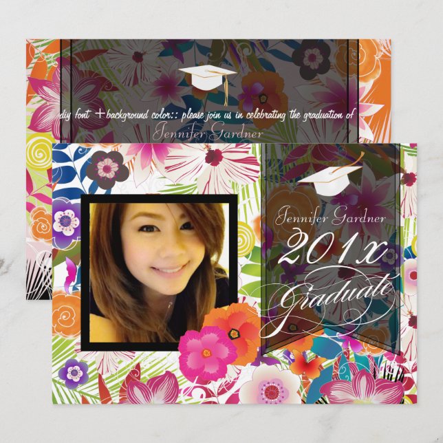 PixDezines Wailea, Floral Graduation Invitation (Front/Back)