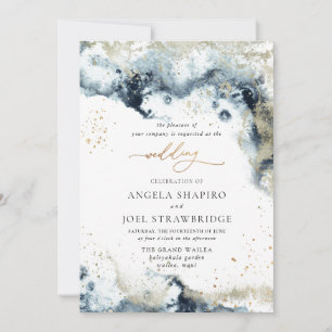 PixDezines Watercolor Abstract Ocean Gold Seafoam  Invitation