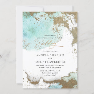 PixDezines Watercolor Abstract Ocean Gold Seafoam  Invitation