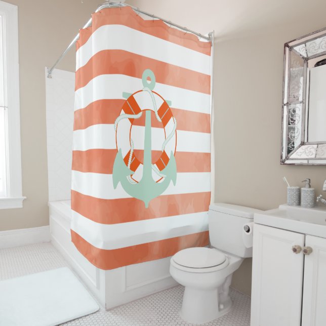 PixDezines Watercolor Affects/Nautical/Anchor Shower Curtain (In Situ)