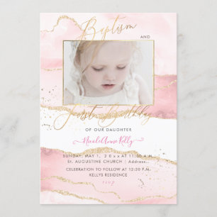 PixDezines Watercolor Agate 1st Birthday Baptism Invitation