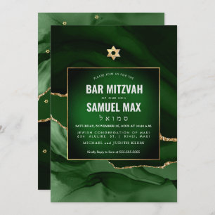 PixDezines Watercolor Agate Dark Green Mitzvah Invitation