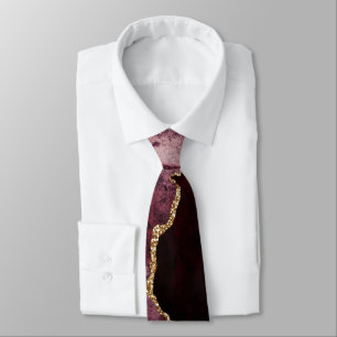 PixDezines Watercolor Agate Marsala Red+Gold Veins Tie