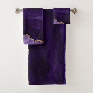 PixDezines Watercolor Agate Purple Gold Veins Bath Towel Set