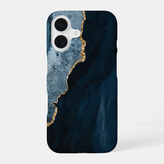 PixDezines WATERCOLOR AGATE SLATE BLUE iPhone 16 Case (Back)