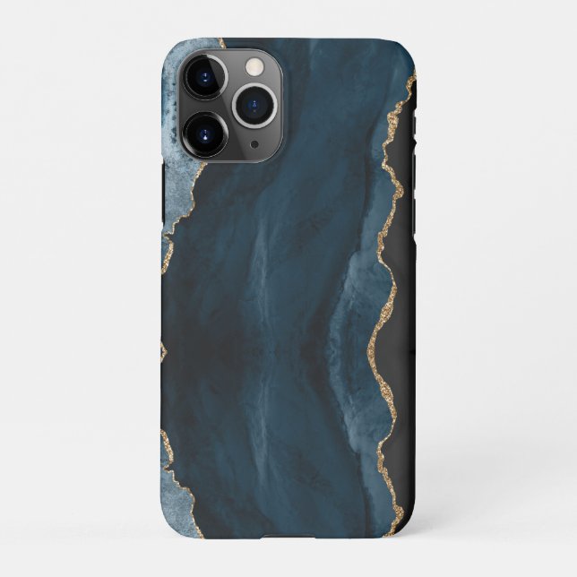 PixDezines WATERCOLOR AGATE SLATE BLUE iPhone Case (Back)