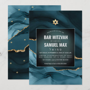 PixDezines Watercolor Agate Teal Mitzvah Invitatio Invitation