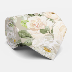 PixDezines Watercolor Alabaster Cream Roses Tie