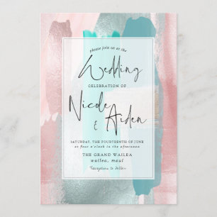 PixDezines Watercolor Aqua, Rose Gold Blush Invitation