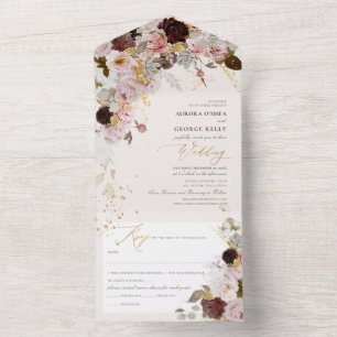 PixDezines Watercolor Autumn Burgundy Blush Flower All In One Invitation