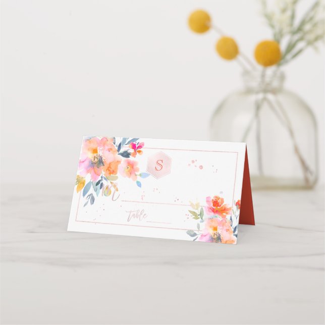 PixDezines Watercolor Bat Mitzvah, Garden Roses Place Card (Front)