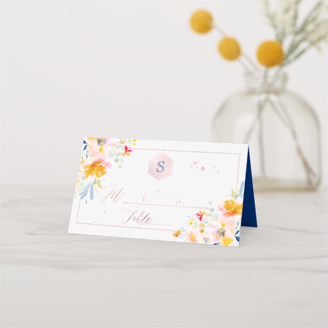 PixDezines Watercolor Bat Mitzvah, Midsummer Roses Place Card (Front)