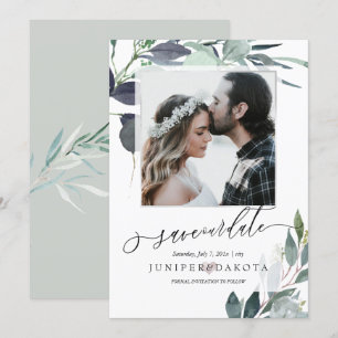 PixDezines Watercolor Blue Gum Eucalyptus Photo Invitation
