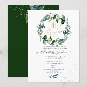 PixDezines Watercolor Blue Gum Greenery Baptism Invitation