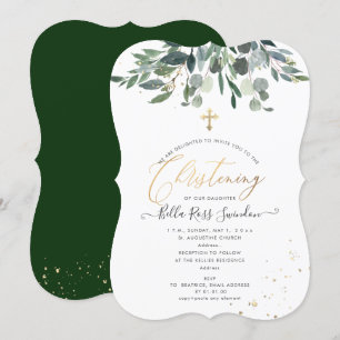 PixDezines Watercolor Blue GumGreenery Christening Invitation