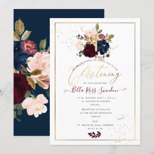 PixDezines Watercolor Blush+Burgundy Flowers Invitation