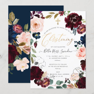 PixDezines Watercolor Blush+Burgundy Wreath Invitation