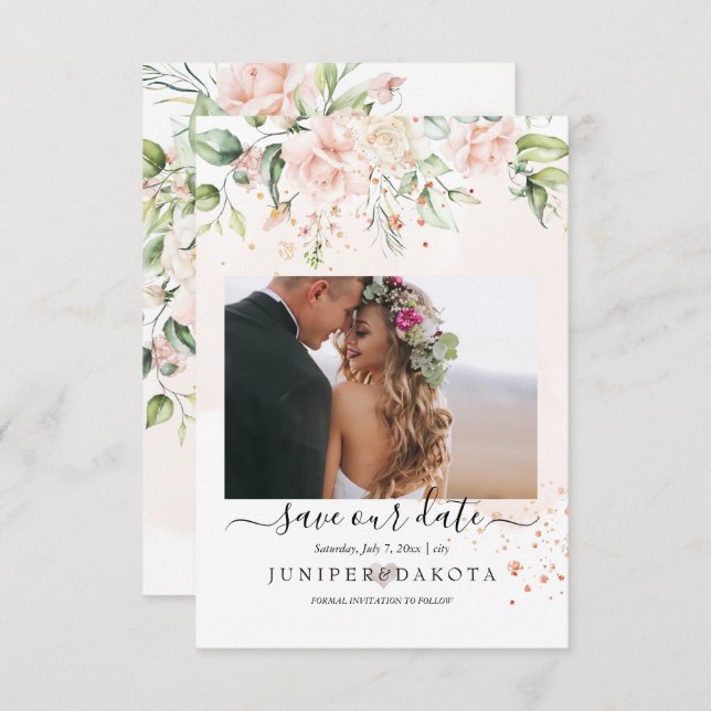 PixDezines Watercolor Blush Cream Roses Save The Date (Front/Back)