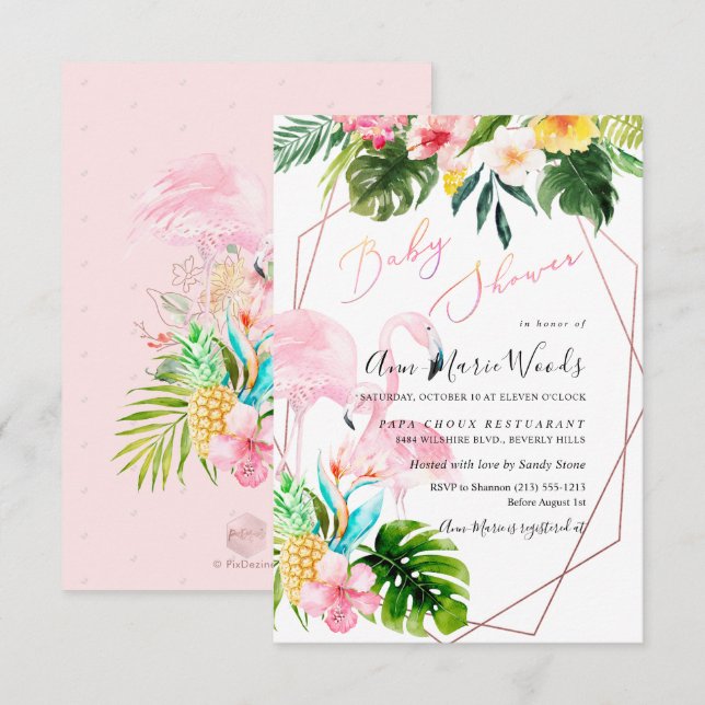 PixDezines Watercolor Blush Flamingos Baby Shower Invitation (Front/Back)