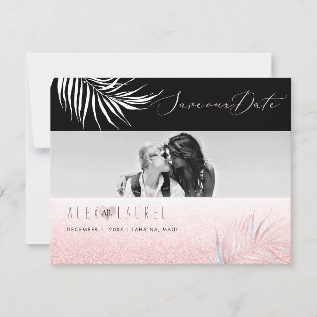 PixDezines Watercolor Blush Palm, Save the Date (Front)