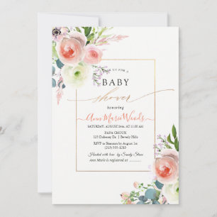 PixDezines Watercolor Blush Peonies Baby Shower Invitation