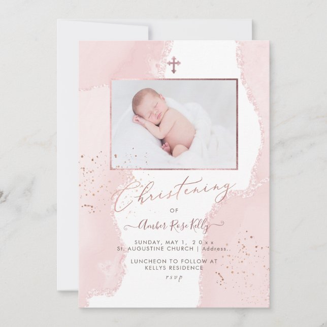 PixDezines Watercolor Blush Pink Christening Invitation (Front)