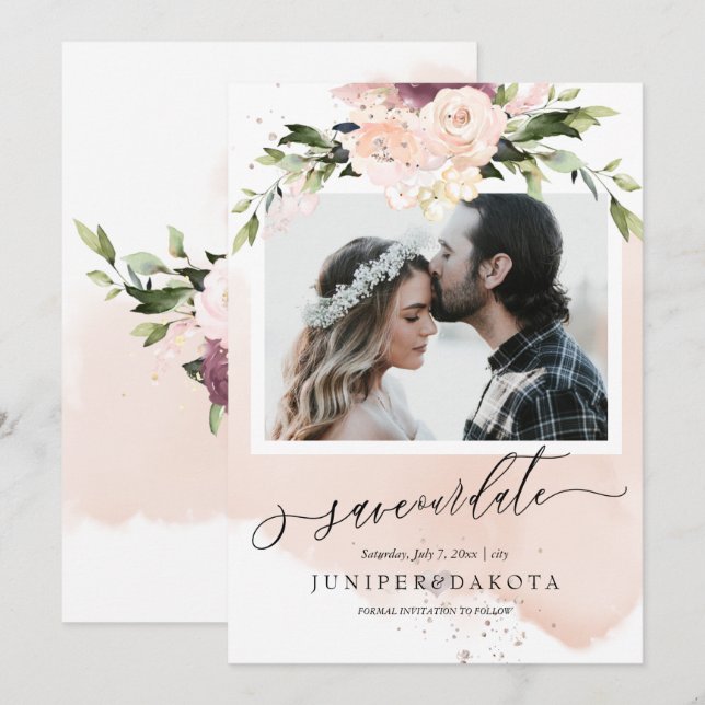 PixDezines Watercolor Blush Pink Dusty Rose Invitation (Front/Back)