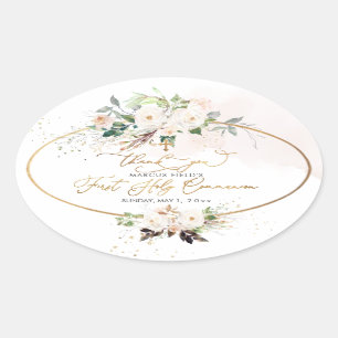 PixDezines watercolor blush pink roses Communion C Oval Sticker