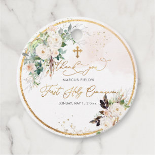 PixDezines watercolor blush pink roses Communion Favour Tags